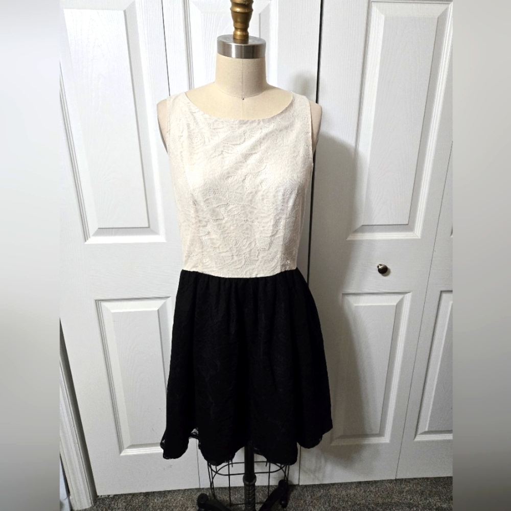 Mac +Jac Black & White Lace Dress, Size Large, Fully Lined, EUC